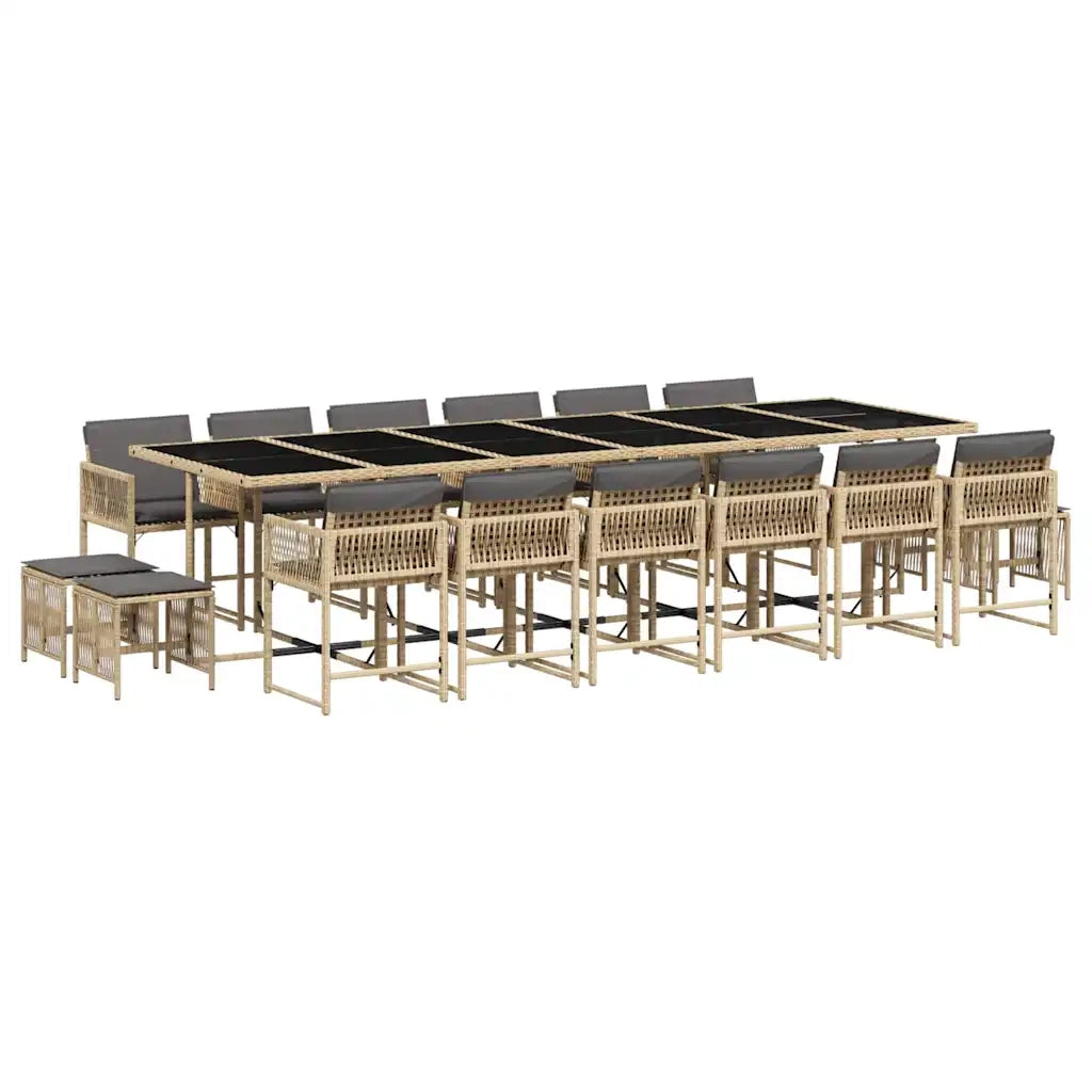 Set Pranzo da Giardino 17 pz con Cuscini Beige Misto Polyrattan
