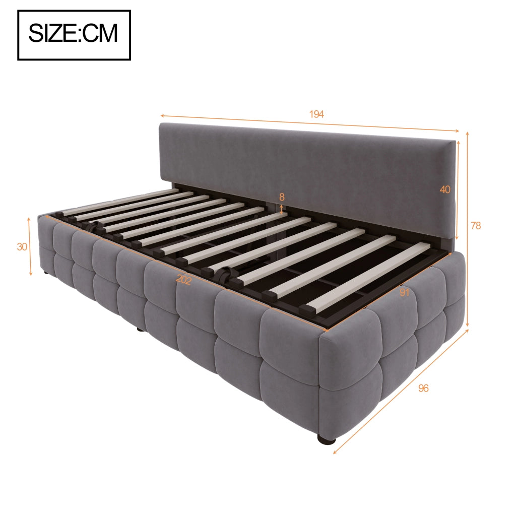 LETTO imbottito con contenitore idraulico 90x200 cm velluto grigio