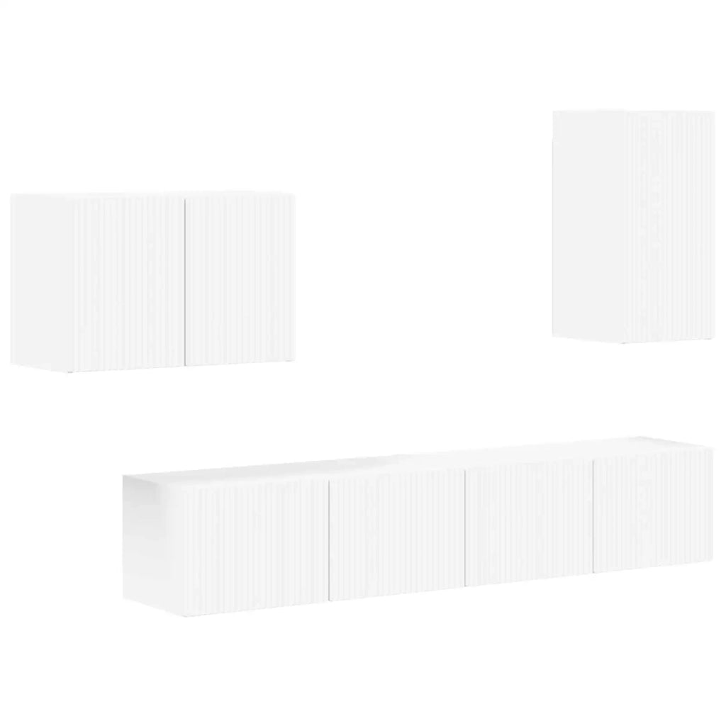 Set di Mobiletto da TV a Parete 4 pcs Bianco Legno multistrato 3408934