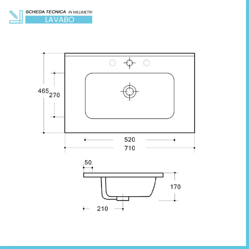 Mobile bagno sospeso 70 cm blu petrolio cannettato Bali