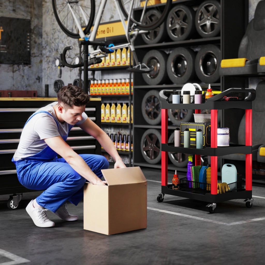 Carrello portautensili 3 ripiani ¨C Xylo ¨C rosso plastica con ruote