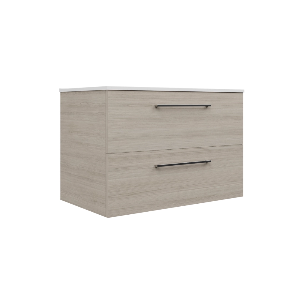 Mobile da bagno sospeso 100cm rovere chiaro con lavabo e specchio | Hana