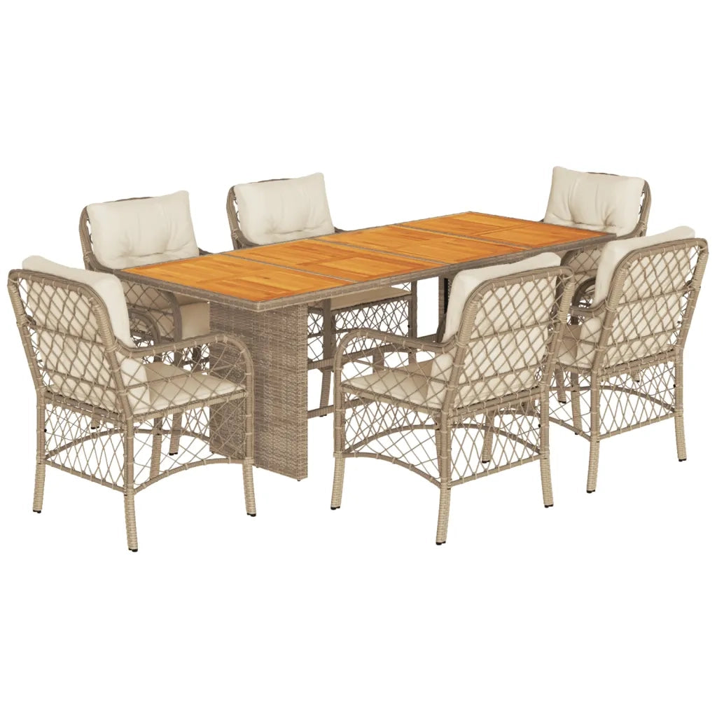 Set da Pranzo da Giardino 7 pz con Cuscini Beige in Polyrattan 3212076