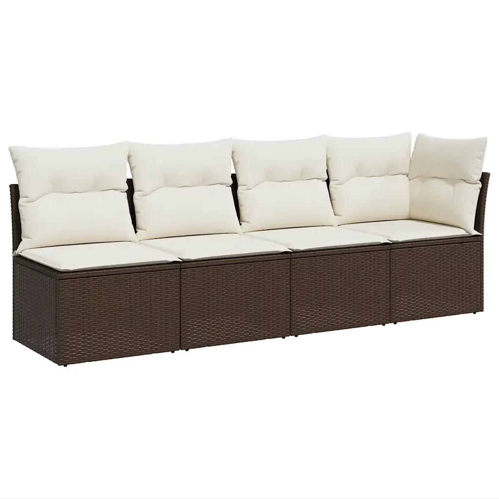 Divano da Giardino a 4 Posti con Cuscini-Sofa da Giardino-Divano da esterno in Polyrattan Marrone