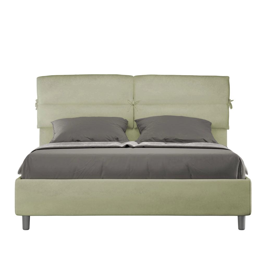 BS COM Letto matrimoniale con rete imbottito 160x200 microfibra tè verde