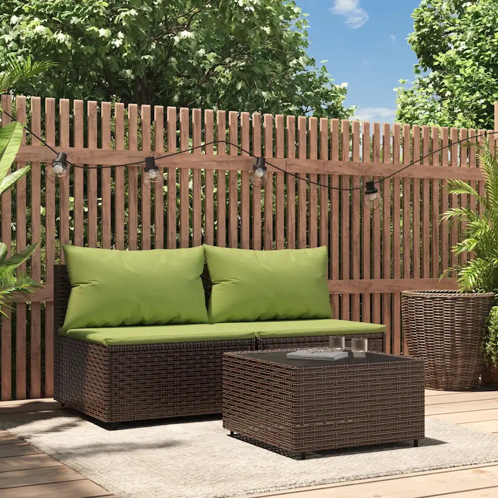 Set Mobili da Giardino 3 pz con Cuscini in Polyrattan Marrone 319835