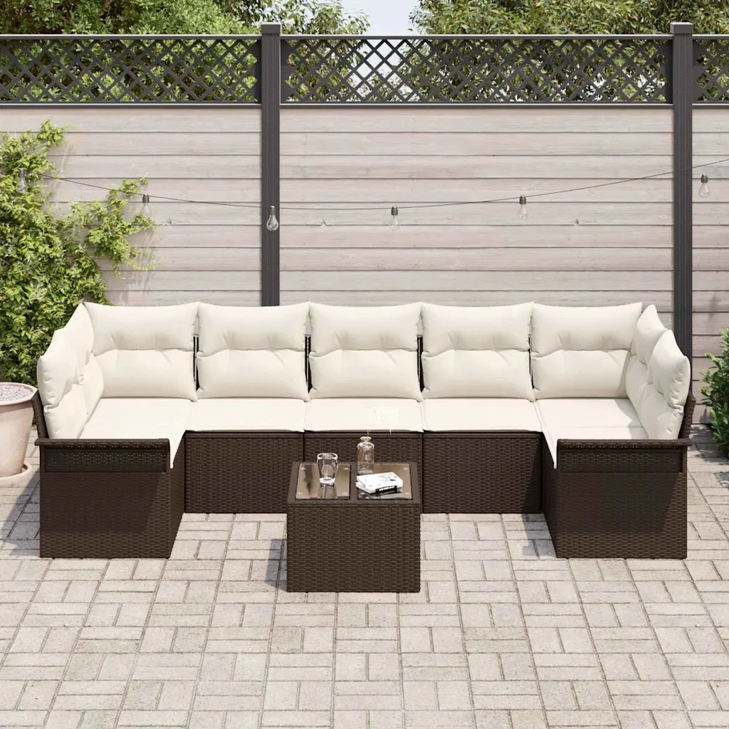 Set Divano da Giardino con cuscino 8 pcs Marrone polyrattan