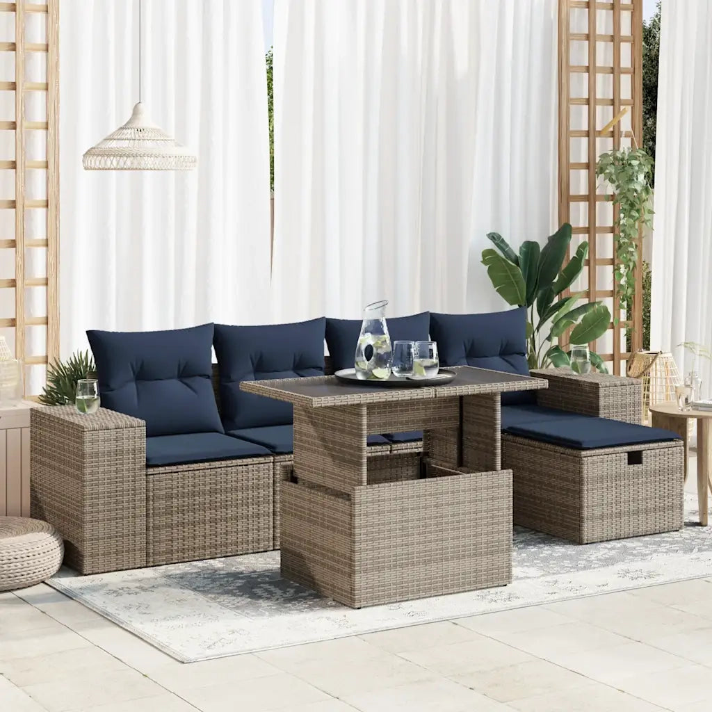 Set Divano Giardino 6 pz con Cuscini Marrone Polyrattan Acacia 3327931