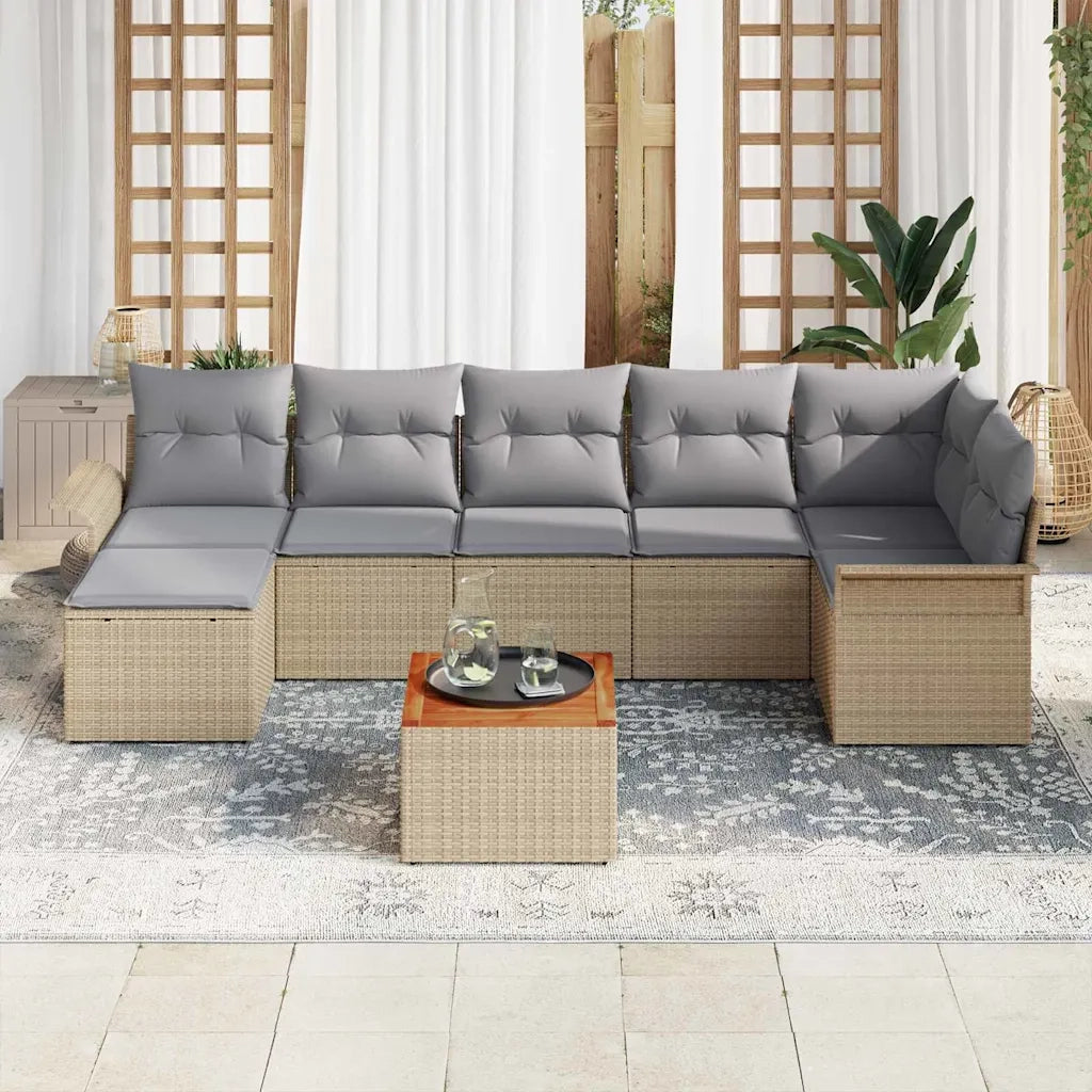Set Divano da Giardino con cuscino 8 pcs Beige polyrattan 3347357