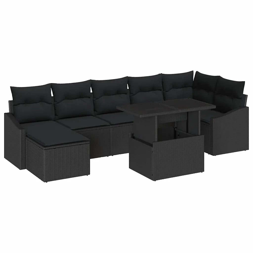 Set Divano da Giardino con cuscino con archiviazione 8 pcs Nero