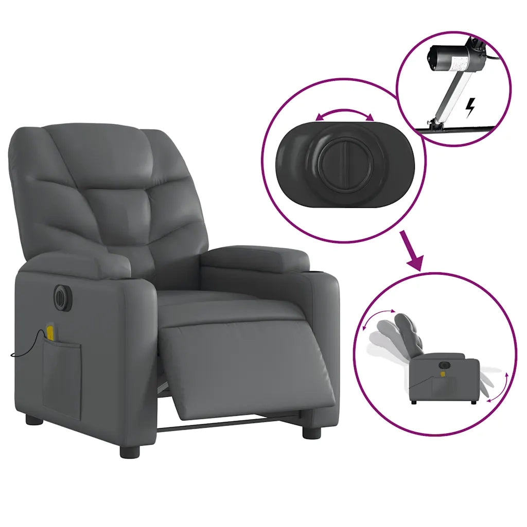 Poltrona Massaggiante Elettrica Reclinabile Grigio Similpelle 3204654