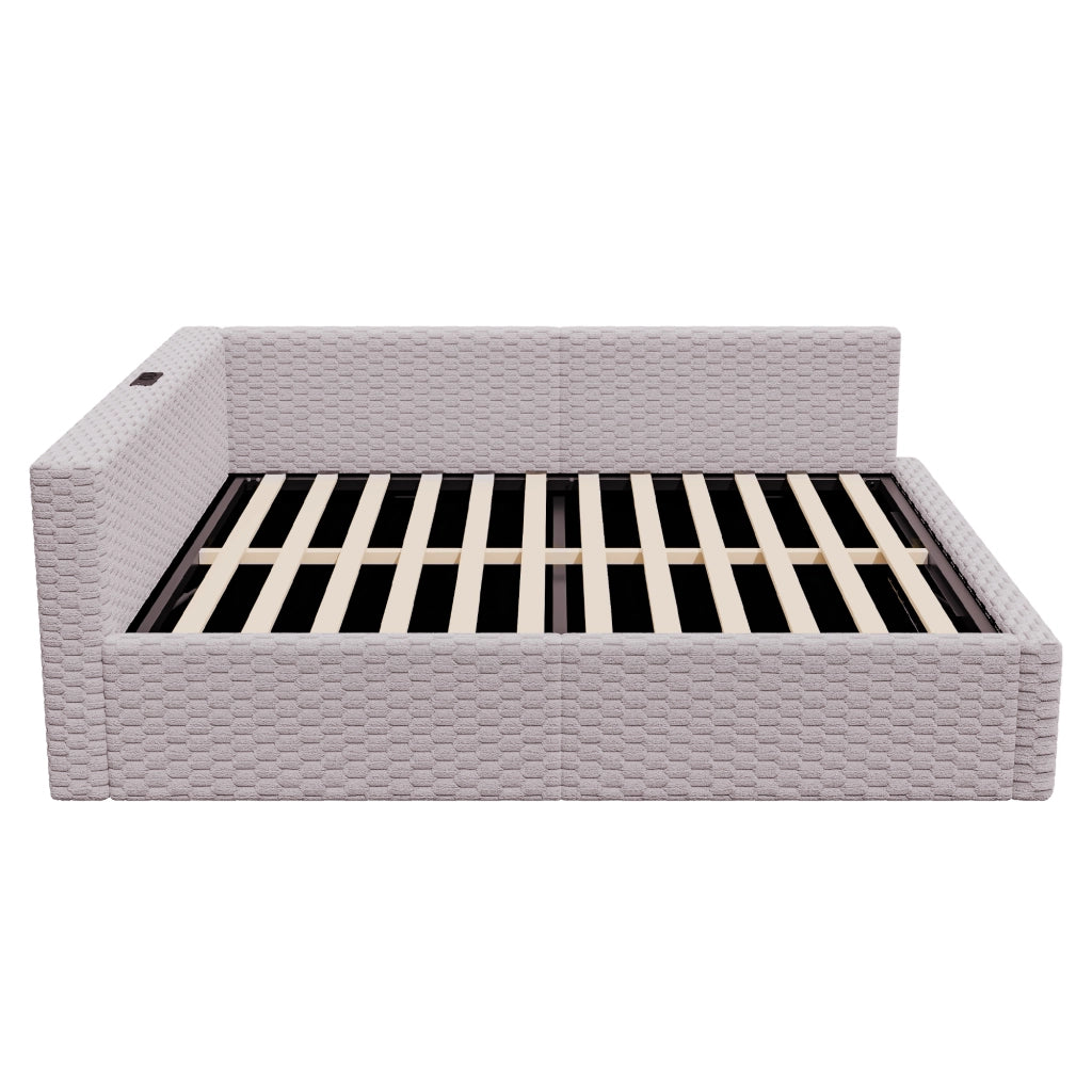 LETTO Contenitore 140x200 cm in velluto grigio con LED e porte USB