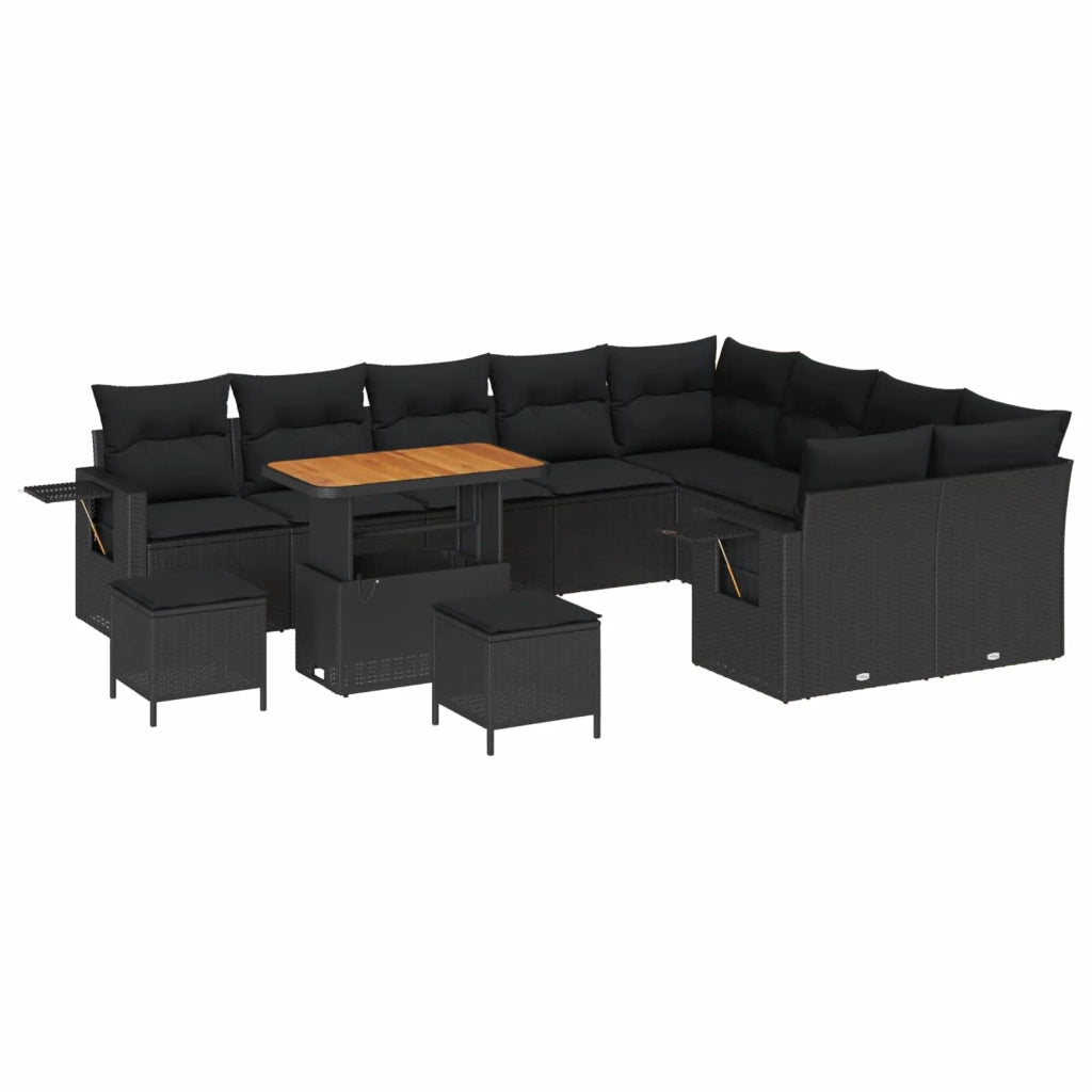 Set Divano da Giardino con cuscino 12 pcs Nero polyrattan 3363734