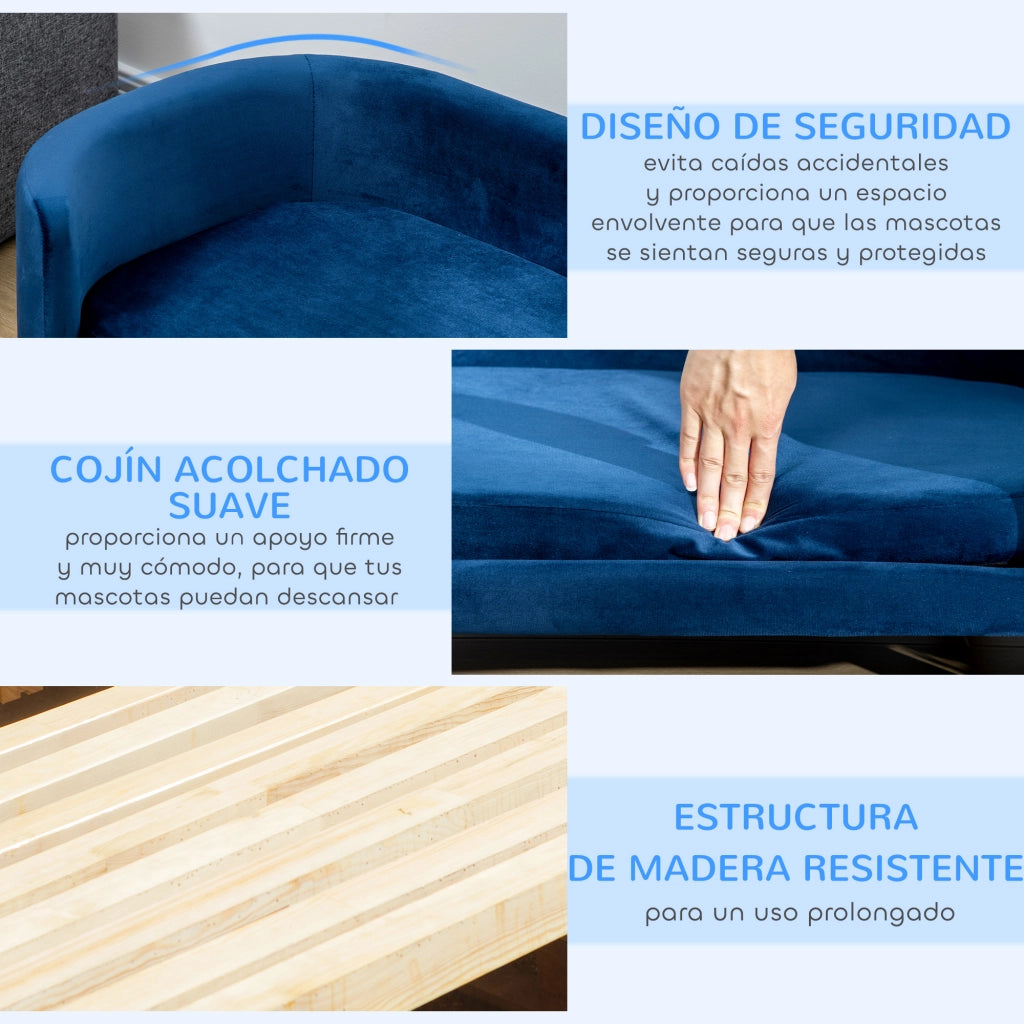Divano per cani piccoli ¨C Minimal ¨C 86x55x33 cm blu legno lavabile