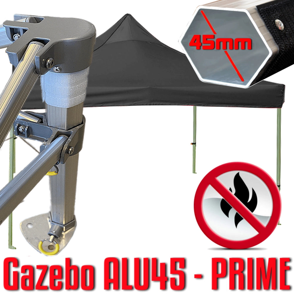 Gazebo 3x3 m nero certificato IGNIFUGO SENZA laterali pieghevole alluminio piantone esagonale 45mm portatile estendibile richiudibile estensibile acciaio per fiere eventi stand chiosco tenda tendone mercato mercatino