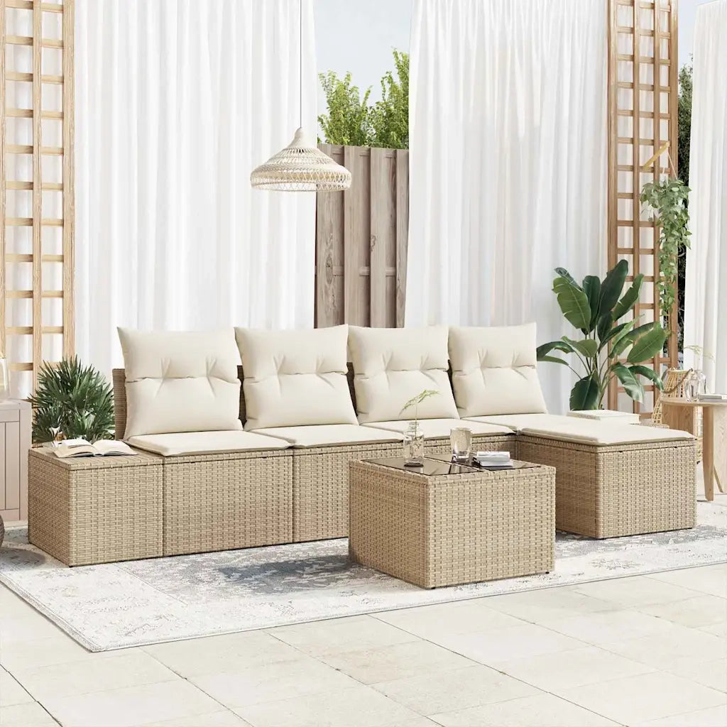 Set Divano da Giardino con cuscino 6 pcs Beige polyrattan 3347031