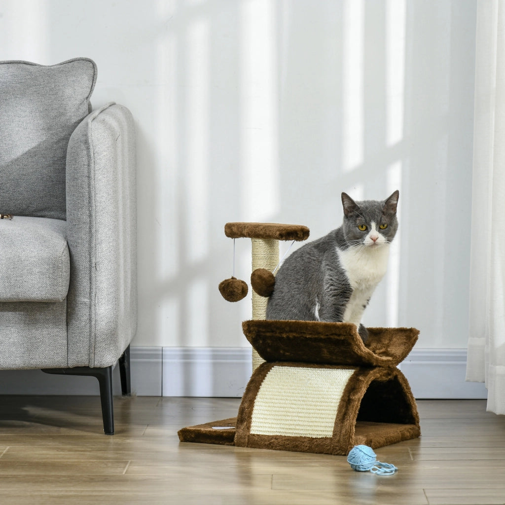 Tiragraffi per Gatti Albero con Cuccia e Palline ¨C Minimal ¨C Naturale 43cm