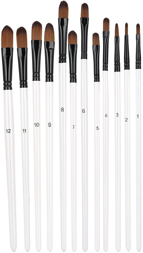 Set di pennelli per pittura 12 pezzi - Pennelli per acrilico/olio/aquarello - Facili da pulire - Diverse misure/forme - Punta acuminata - Pennelli per pittura