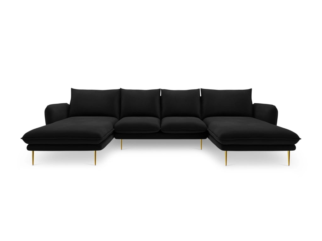 Cosmopolitan Design - Divano panoramico "Vienna" 6 posti in velluto nero 