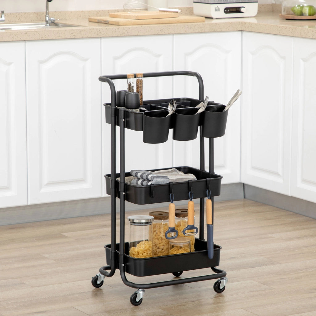 Carrello Multiuso con Cassetti e Ganchi ¨C Minimal ¨C Nero 42x38x86.5 cm