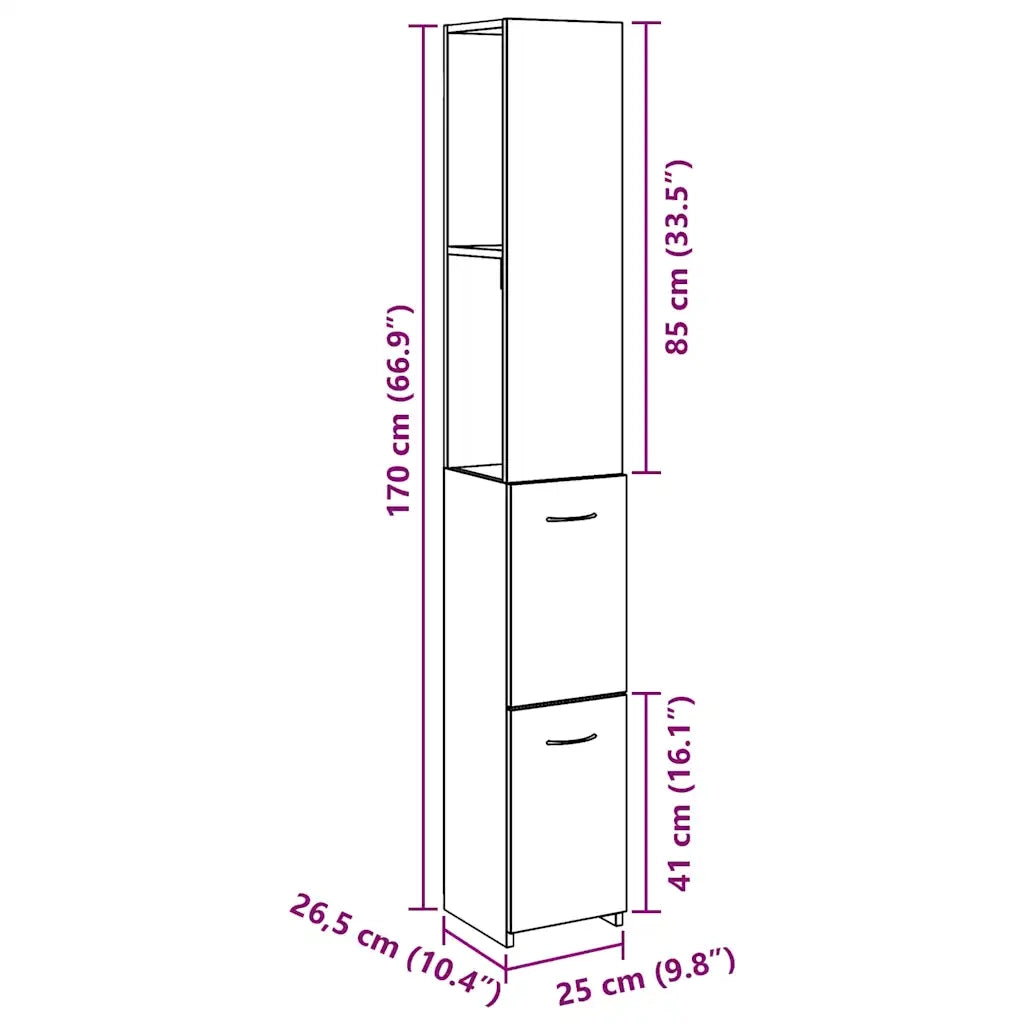 Mobile da Bagno | Armadio da bagno Legno Antico 25x25x170 cm in Truciolato