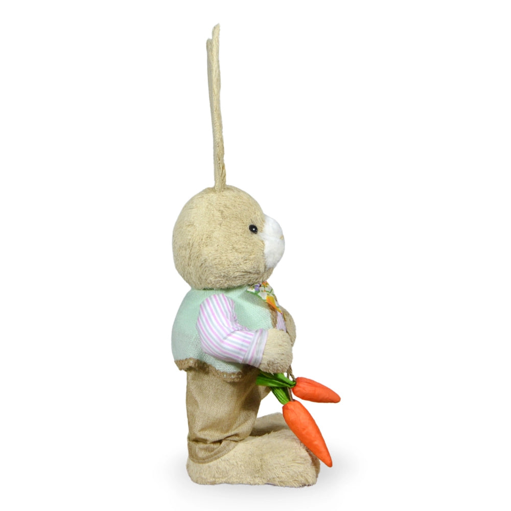 Coniglio di Campagna Decorativo Pasquale con Camicia e Carota h 65 cm