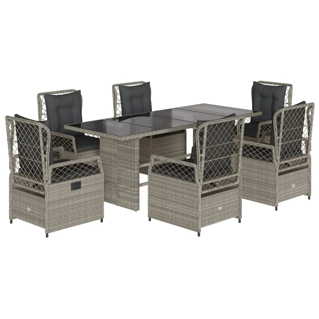 Set da Pranzo da Giardino 7 pz Cuscini Polyrattan Grigio Chiaro 3262940