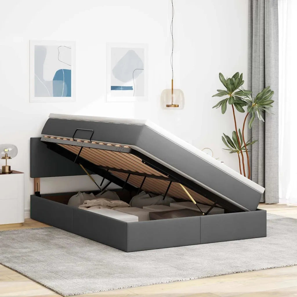 Letto con contenitore e materasso Grigio scuro 140 x 200 cm 3370450