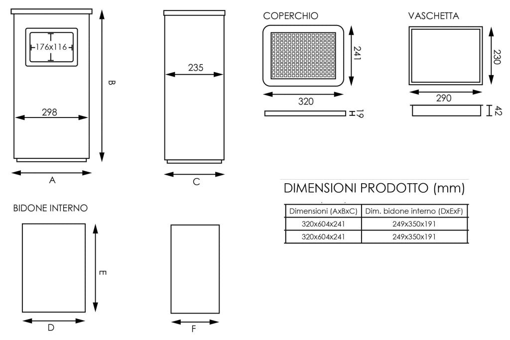 Cestino Gettacarte Posacenere 32x60,4x24,1 cm in Acciaio 16L per Interno Esterno
