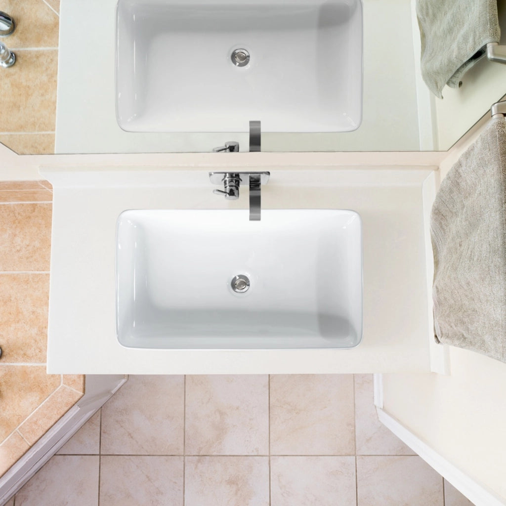 Lavandino da bagno in porcellana con scarico a scomparsa-Lavandino da bagno in ceramica 60x35cm Bianco