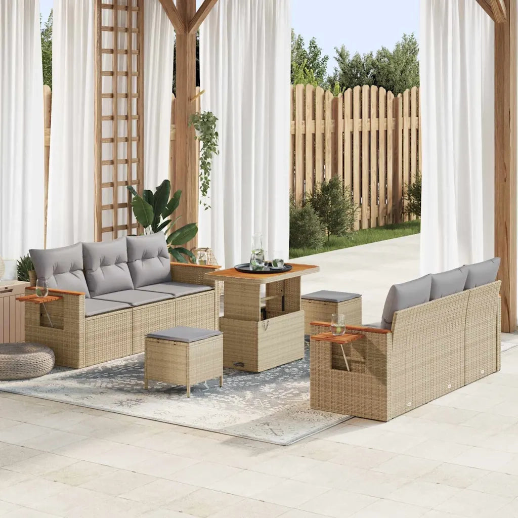 Set Divano da Giardino con cuscino 9 pcs Beige e Grigio Chiaro