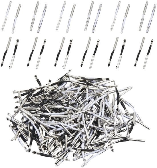 1 confezione 200 pezzi filo elastico a spina 2 colori elastico cordone estremità metalliche confezione in bulk nero bianco acciaio inossidabile metalliche grappe laccio di fissaggio cordino allungabile per copricapo