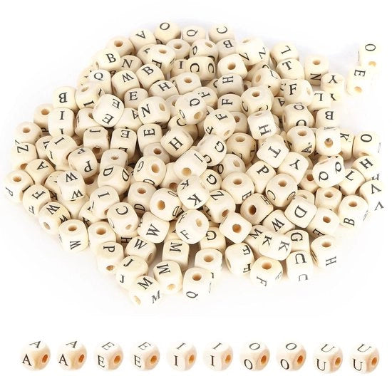 Kralen in Legno 300 Pezzi - Cubi - Lettere Tagliate - Artigianato DIY - Decorazioni - Lunghezza della Gabbia 10 mm