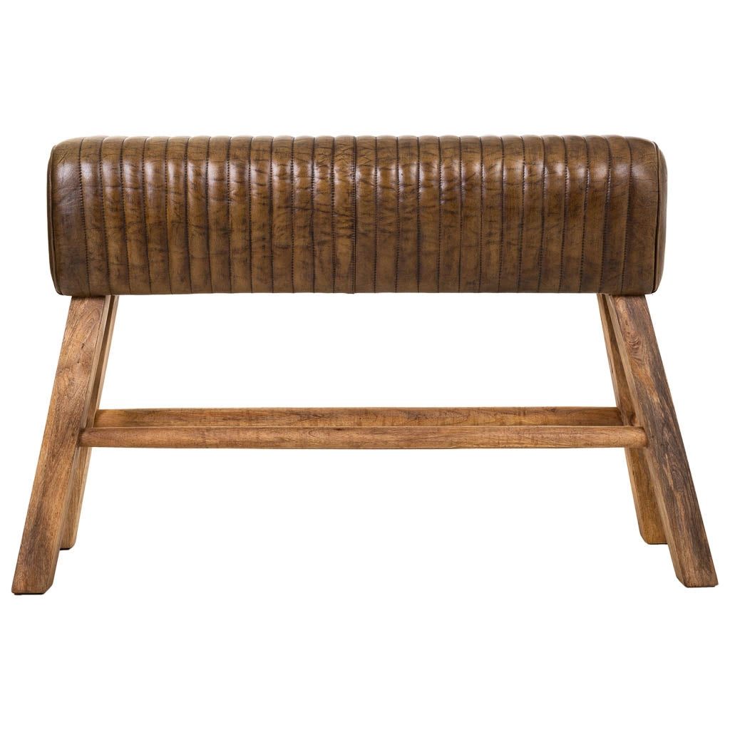 Sgabello in legno e pelle marrone120x35x76h