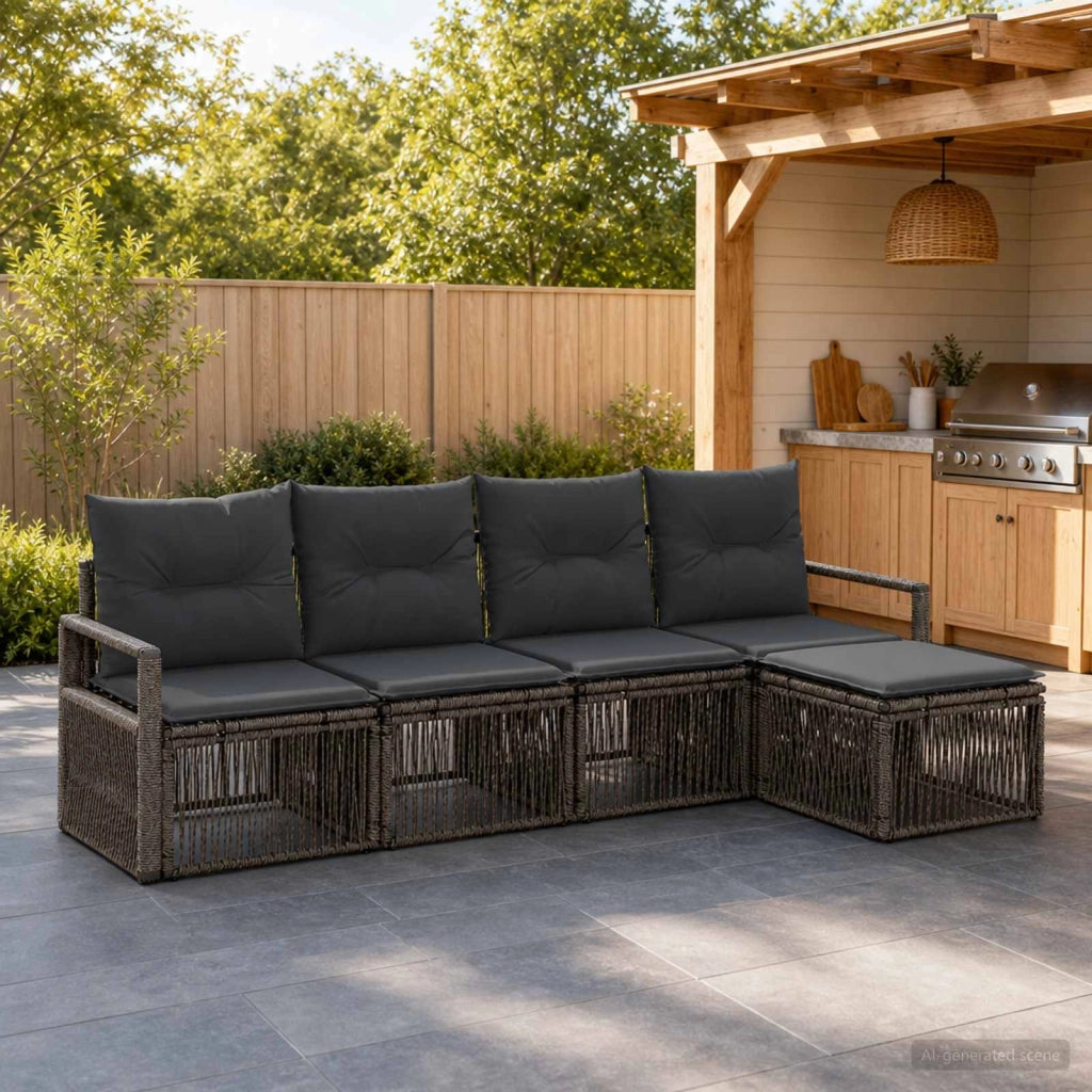 Set Divano da Giardino 4 pz Grigio polyrattan 3435698