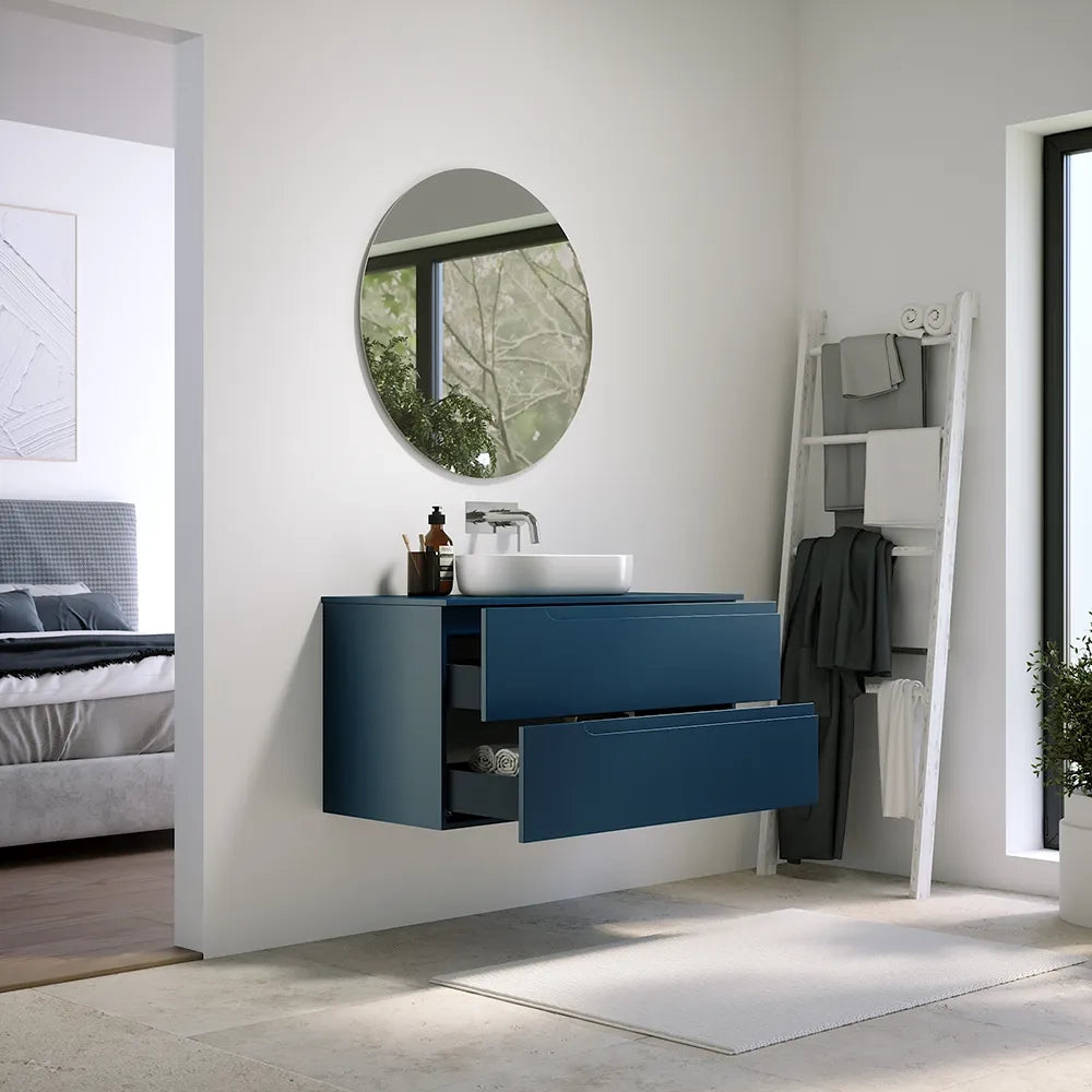 Mobile bagno sospeso 70 cm due cassetti blu zaffiro opaco con top | Ardenne