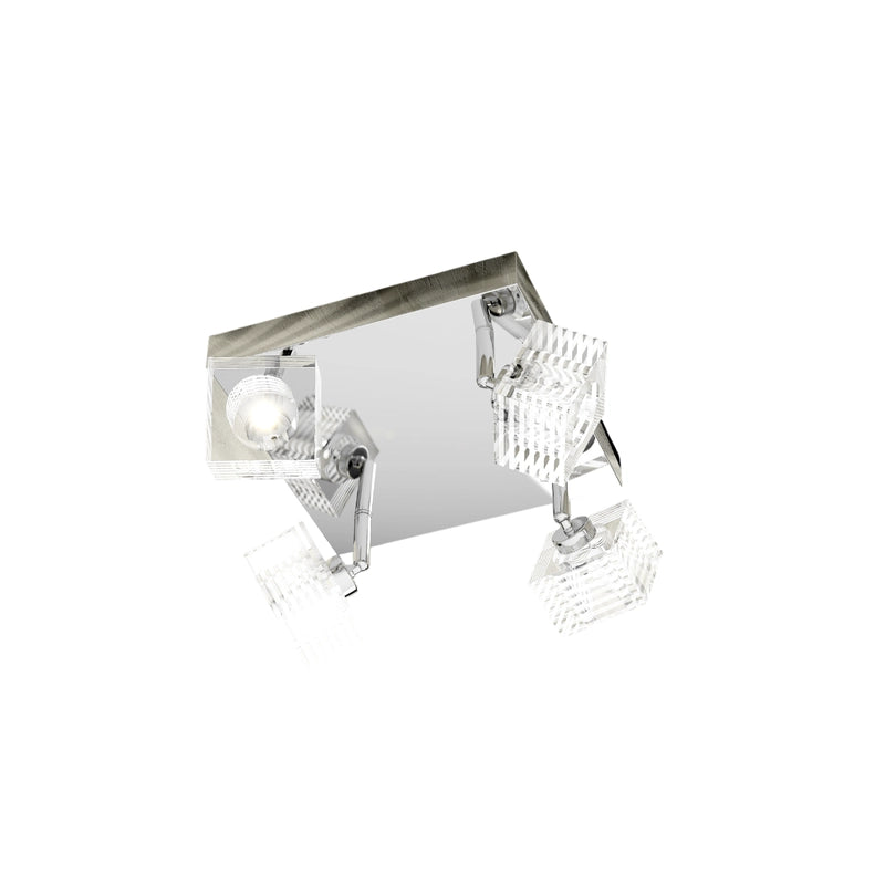 Toplight Plafoniera da soffitto 4 luci Metropolitan con attacco G9, struttura cromo e vetro lavorato, design moderno 25x25x15cm