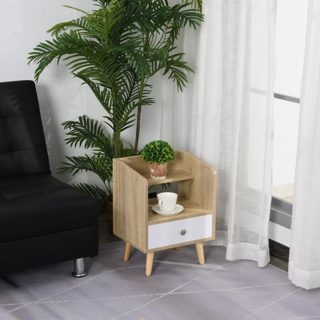 Comodino con cassetto e mensola ¨C Xylo ¨C legno naturale 37x30x48cm