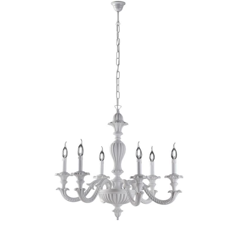 Leonardo Lampadario in legno bianco shabby 6 luci 130 Ø74 BL180-6-BCO