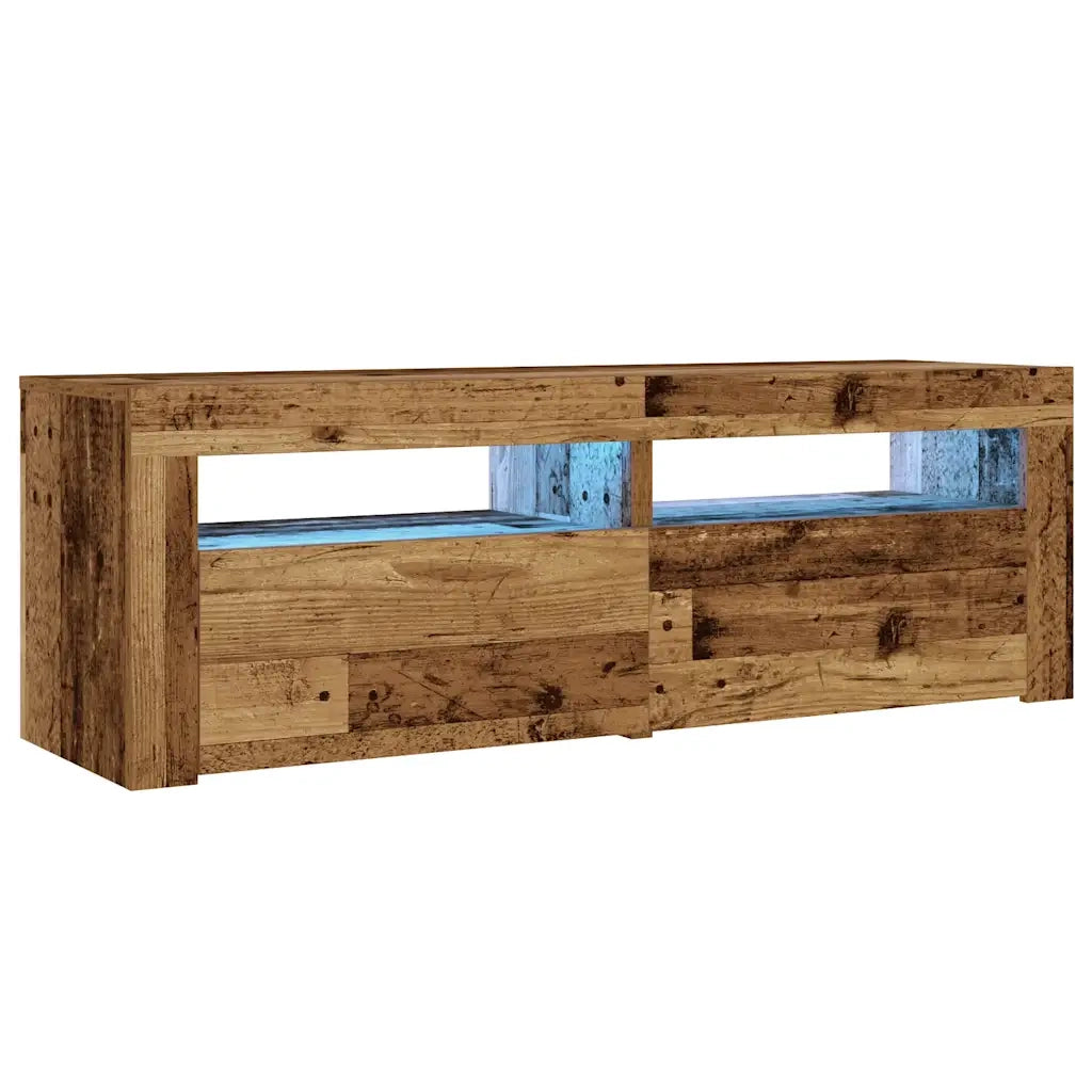 Comodini 2 pz con Luci LED-Set di 2 Tavolino da notte Legno Antico 60x35x40 cm