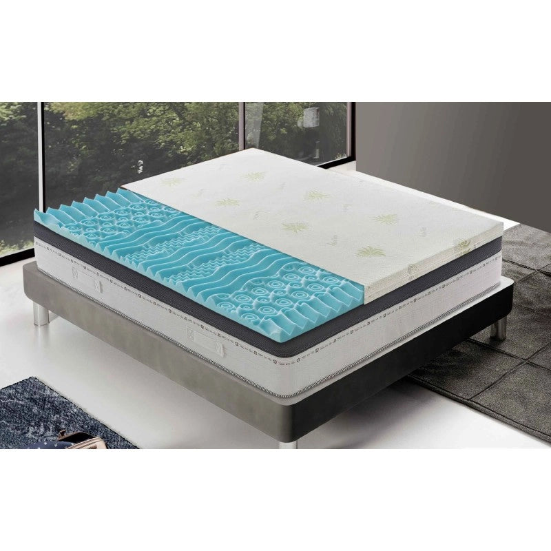 Topper correttore fresh memory pantografato alto 5cm 9 zone - rivestimento all’aloe vera - 80x190