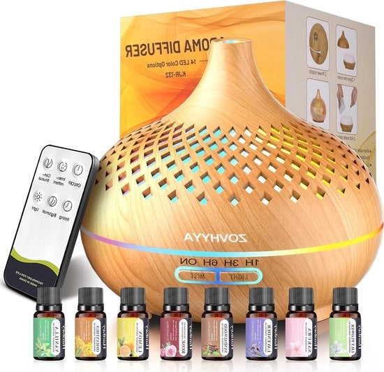 Diffusore per Olii Essenziali 500 ml con Comando a Distanza 3 Timer e Spegnimento Automatico