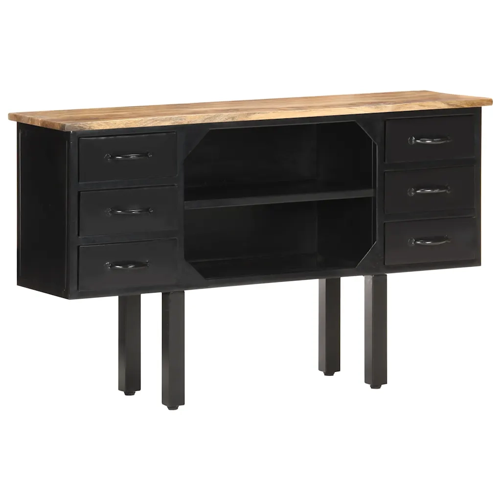 Credenza 110x30x65 cm in Massello di Mango Grezzo e Acciaio 321571