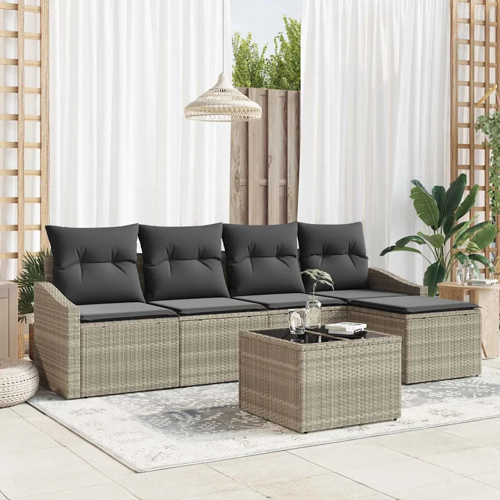 Set di divani con cuscino 6 pcs Grigio chiaro polyrattan