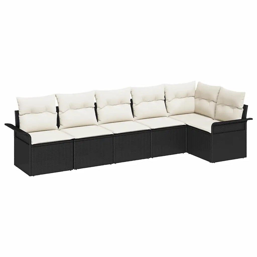 Set Divano da Giardino con cuscino 6 pcs Nero Poly Rattan
