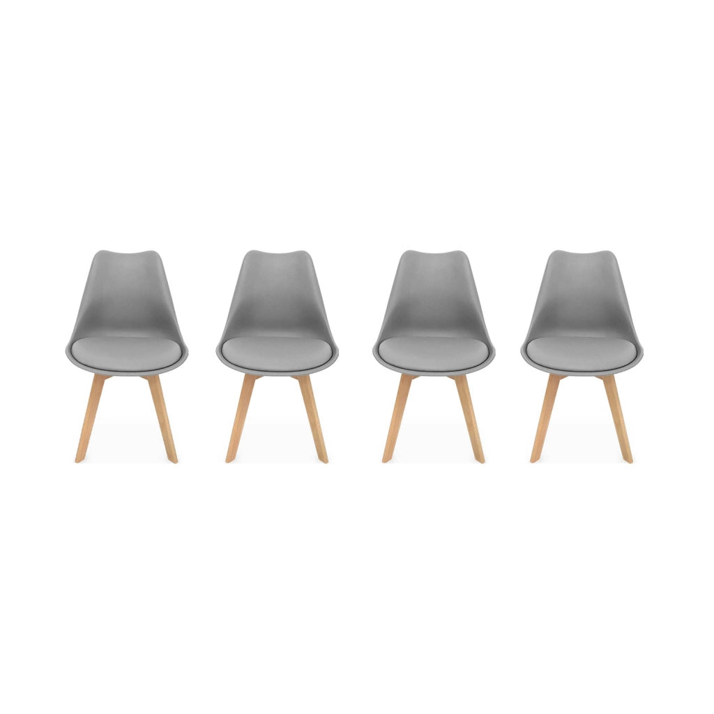 Set 4 sedie scandinave imbottite con gambe in legno , grigio