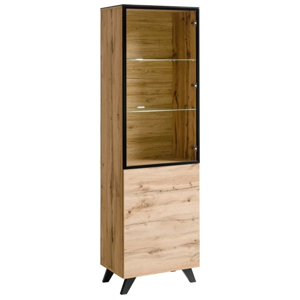 Set da salotto TINO con camino bio-etanolo - Rovere scuro e nero - L340 cm