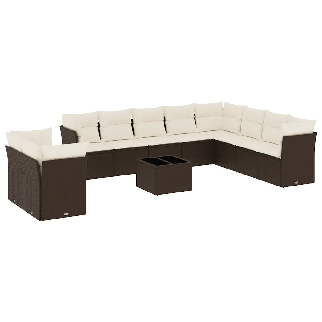 Set Divani da Giardino 11 pz con Cuscini Polyrattan Marrone 3217873