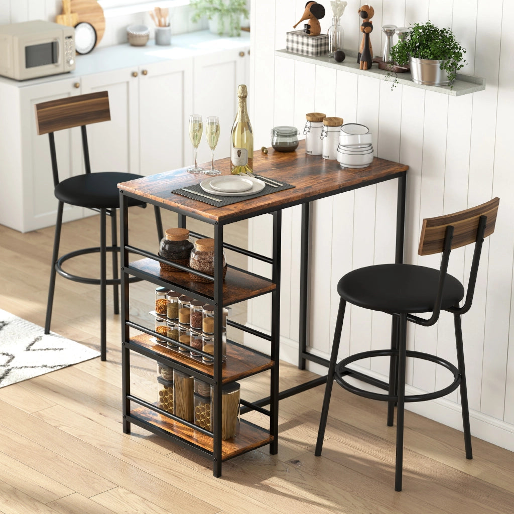 Tavolo da bar con 3 ripiani e telaio in acciaio ¨C Minimal ¨C 90x50x90,5 cm marrone rustico e nero