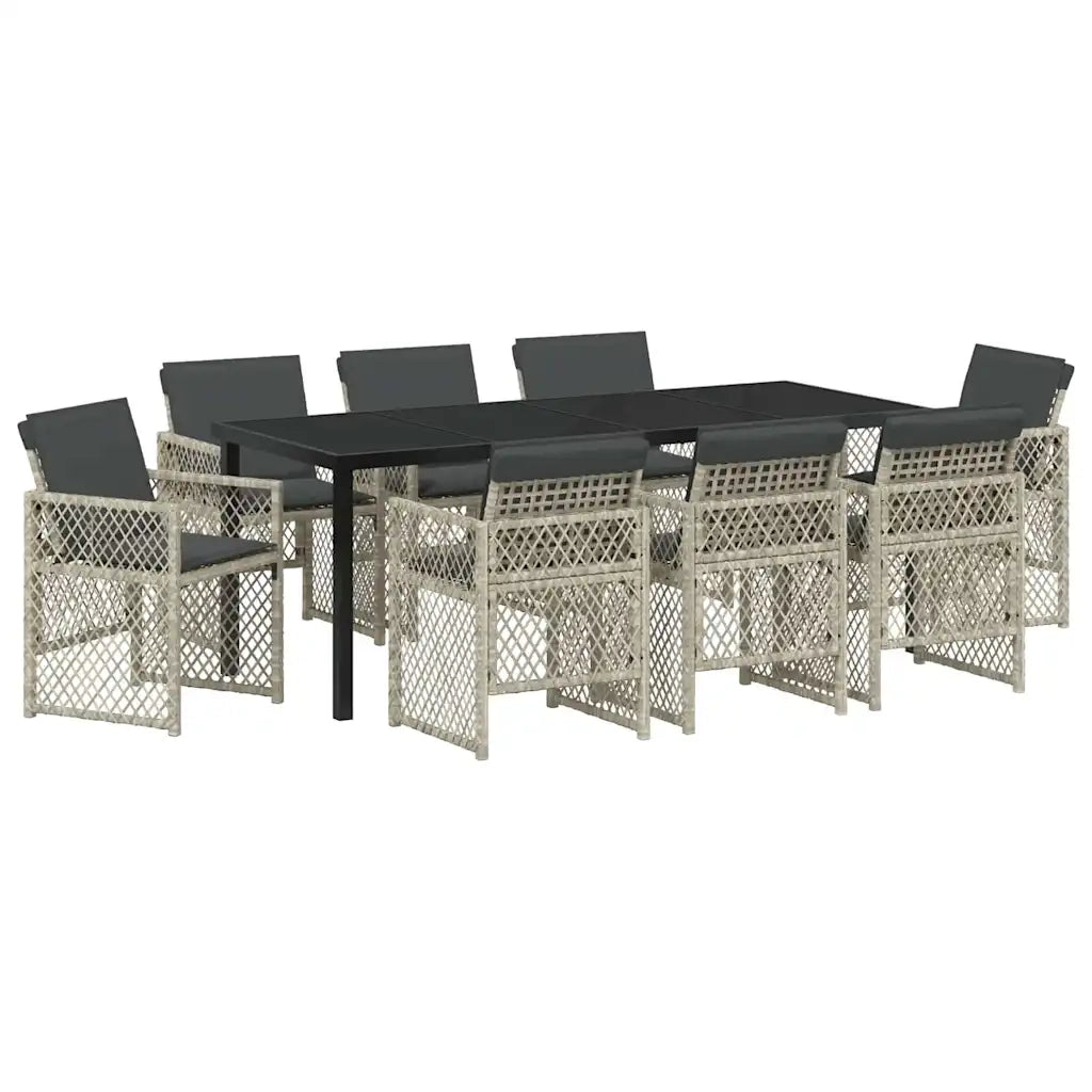 Set da Pranzo per Giardino 9 pcs Grigio chiaro polyrattan 3380640